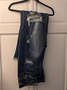 Women’s Distressed Dark Wash Boot Cut Jeans - Blue